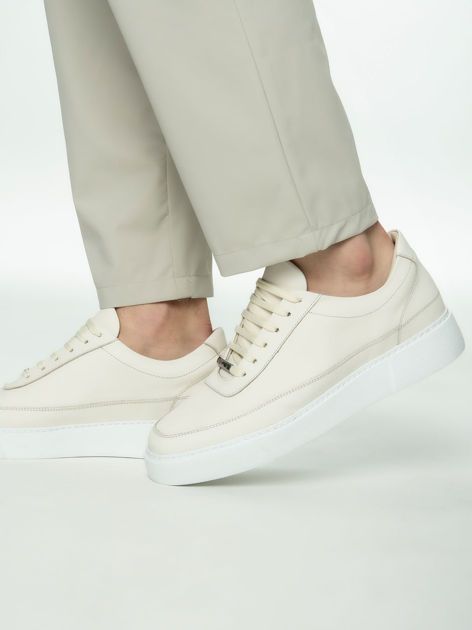 Pantofi Casual Barbati Crem Deschis Sneakers 100% Piele Naturala Flother Bman0383 (2)
