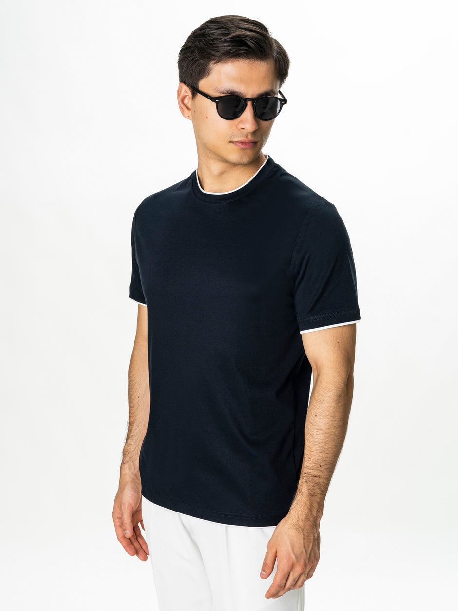 Tricou Bleumarin Barbati 100% Bumbac Egiptean Dublu Mercerizat BMan271 (1)