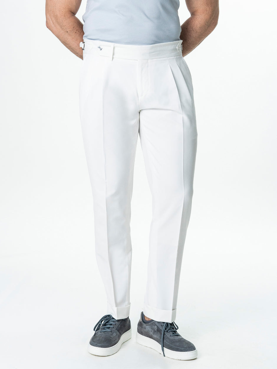 Pantaloni Albi Cu Pense Barbati Gurkha De Vara BMan703 (4)