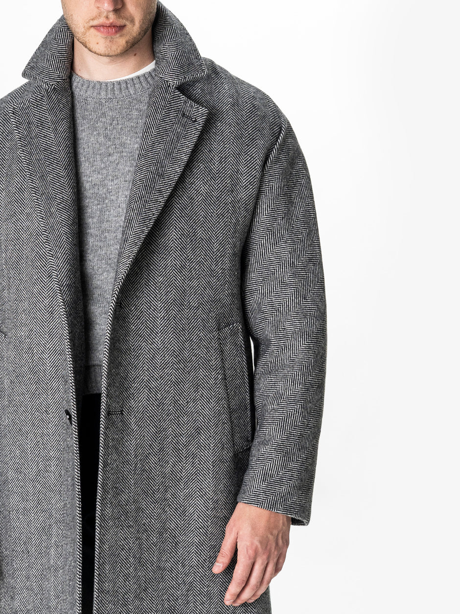 Palton Gri Herringbone Barbati Relaxed Fit 100% Lana BMan0008 (4)