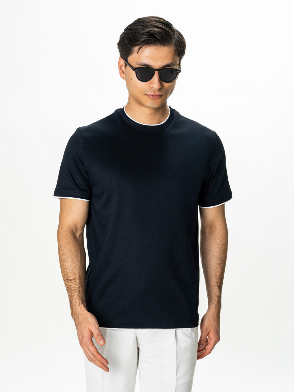 Tricou Bleumarin Barbati 100% Bumbac Egiptean Dublu Mercerizat BMan271 (8)