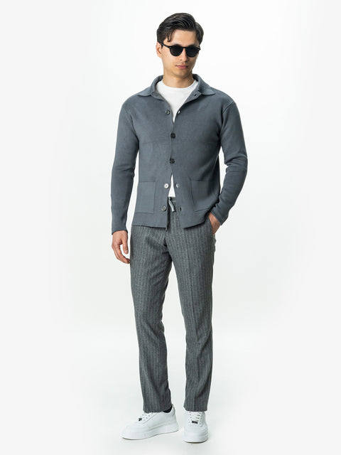 Pulover Gri Barbati Cu Nasturi Tip Cardigan Din Bumbac BMan0022