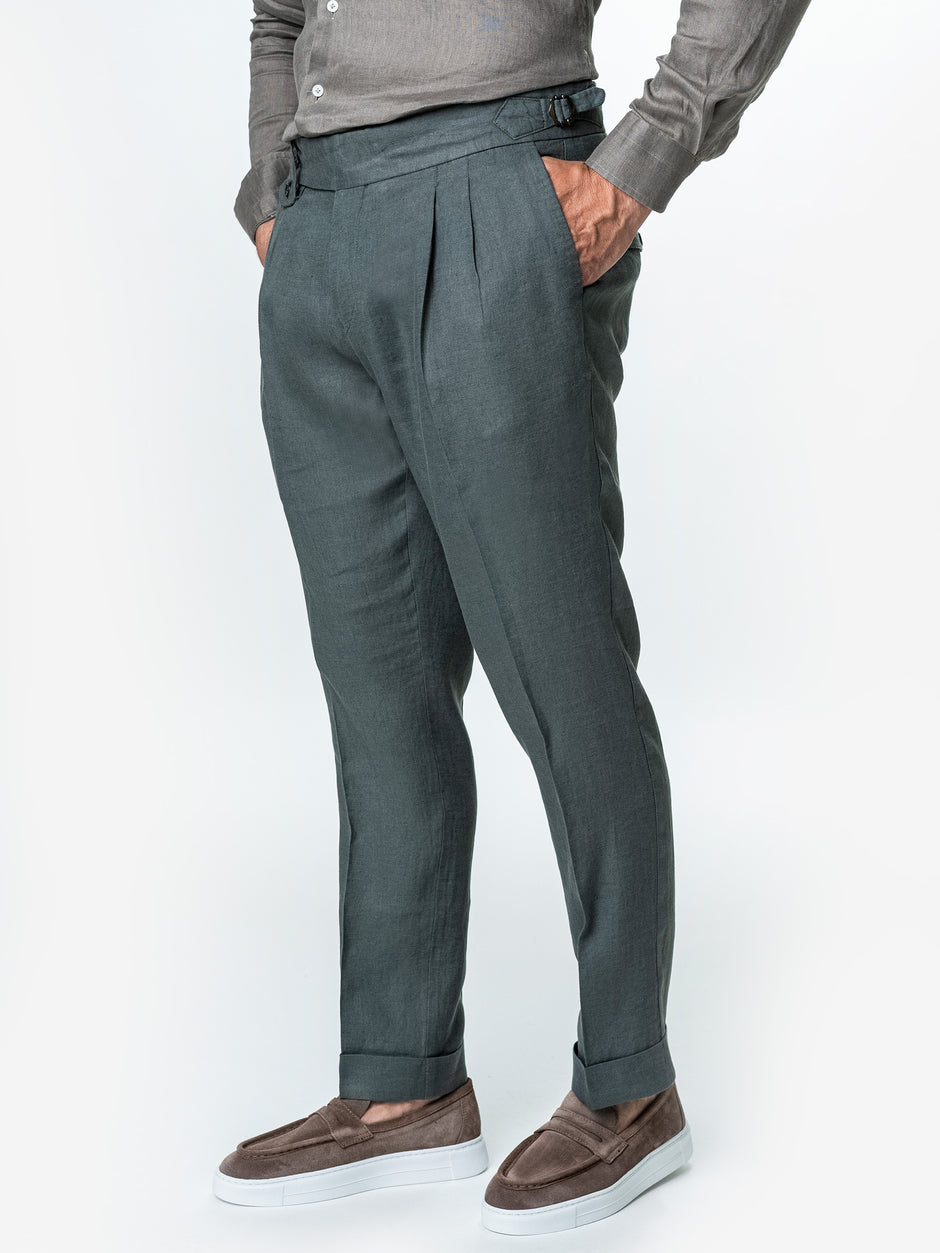 Pantaloni Verde Maslin Cu Pense Barbati Gurkha In Natural Vitale Barberis BMan0013 (6)