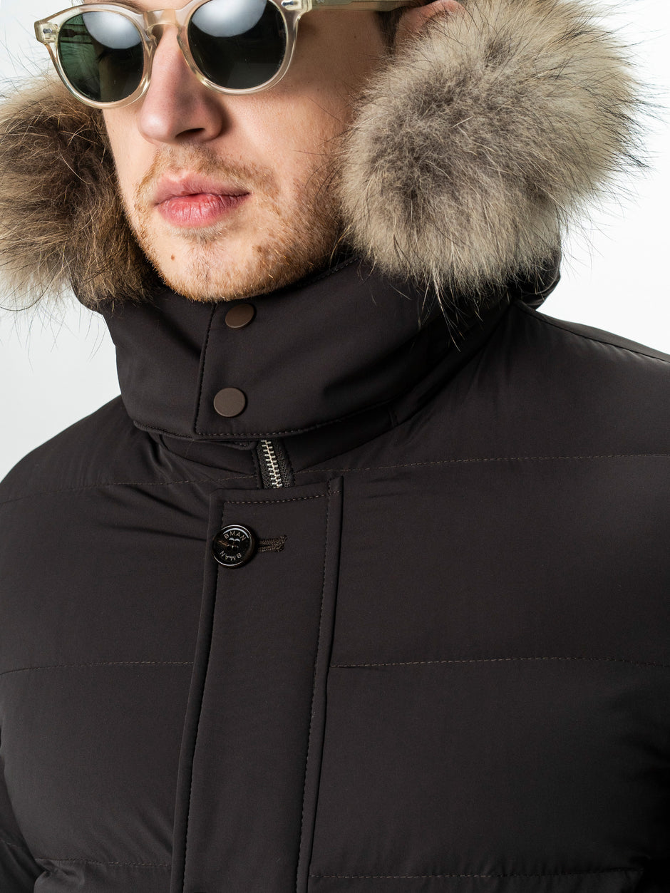 Geaca Barbati Cafenie de Iarna cu Blana Naturala si Softshell BMan0199 (3)