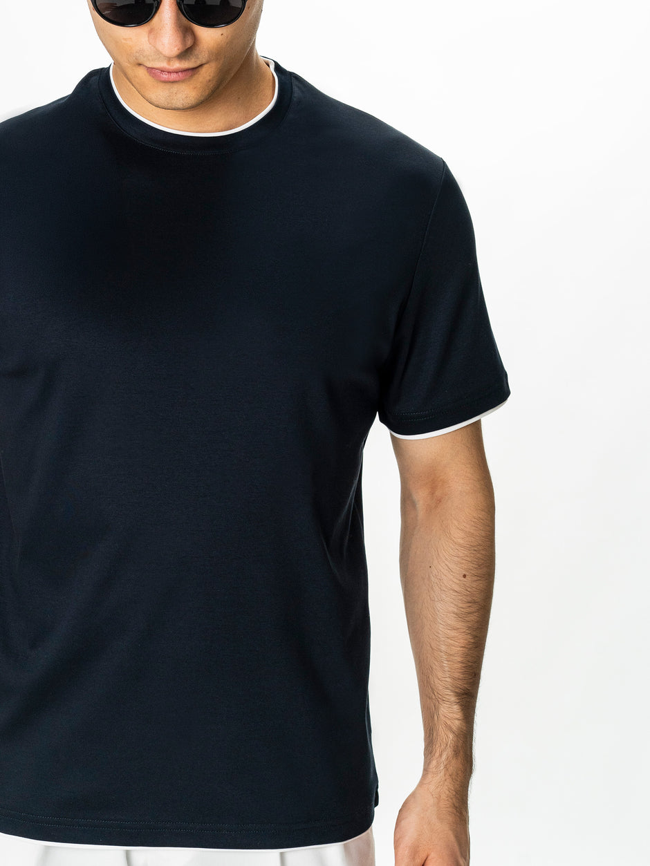 Tricou Bleumarin Barbati 100% Bumbac Egiptean Dublu Mercerizat BMan271 (5)