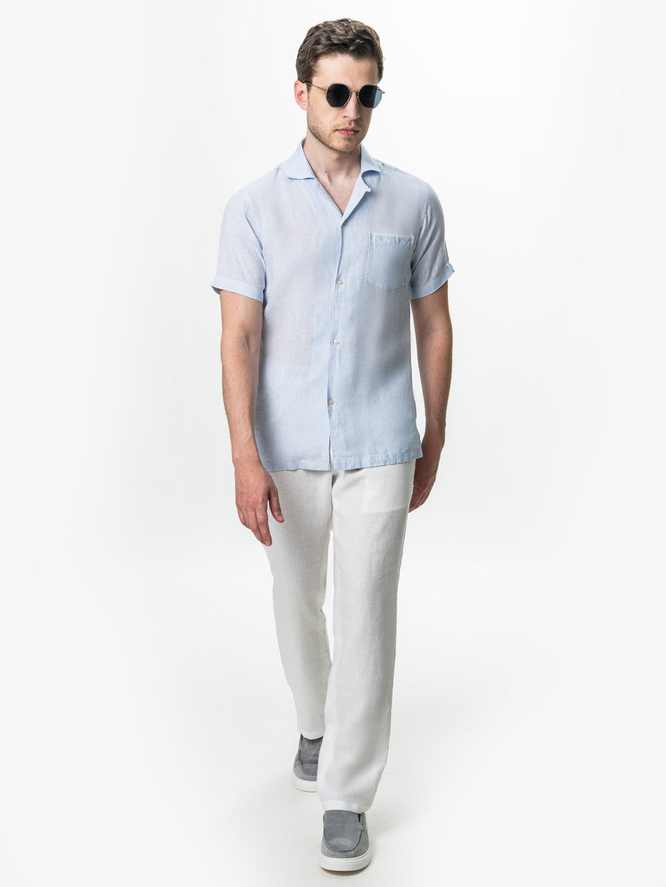 Camasa Bleu Barbati cu Maneca Scurta din In Natural BMan0090 (2)