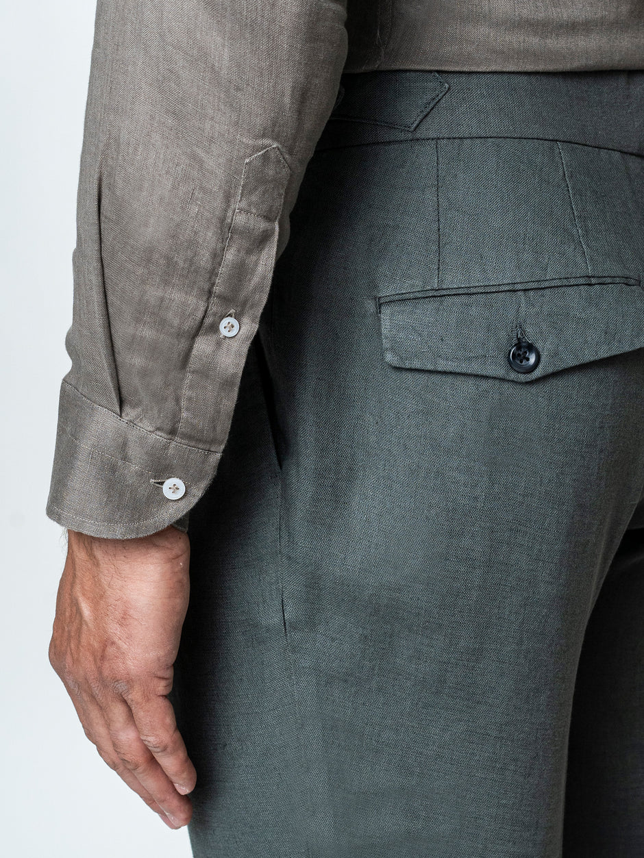 Pantaloni Verde Maslin Cu Pense Barbati Gurkha In Natural Vitale Barberis BMan0013 (7)