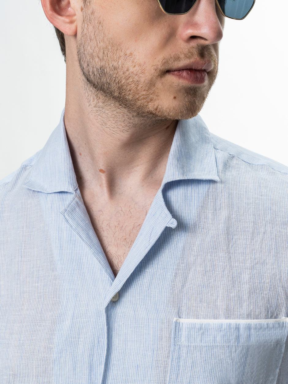 Camasa Bleu Barbati cu Maneca Scurta din In Natural BMan0090 (5)