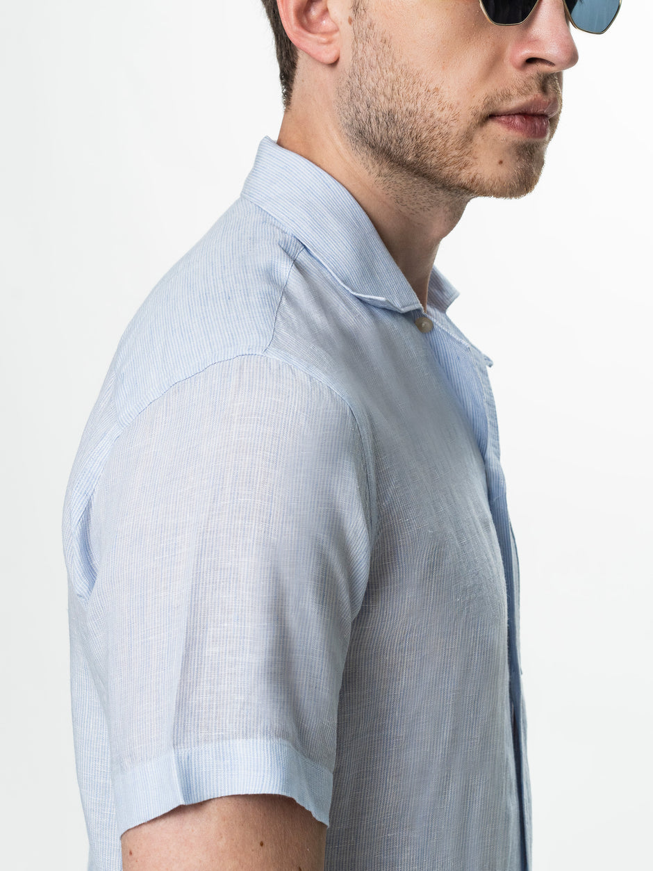 Camasa Bleu Barbati cu Maneca Scurta din In Natural BMan0090 (9)