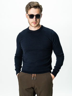 Pulover Casual Albastru Bleumarin Bărbați Bumbac Premium Levent Cottone BMan0008