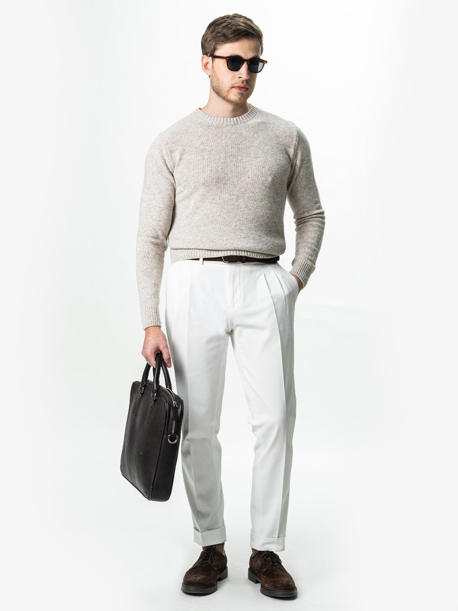 Pulover Barbati Bej Toamna Iarna Din 100% Lana Lambswool BMan0032 (4)