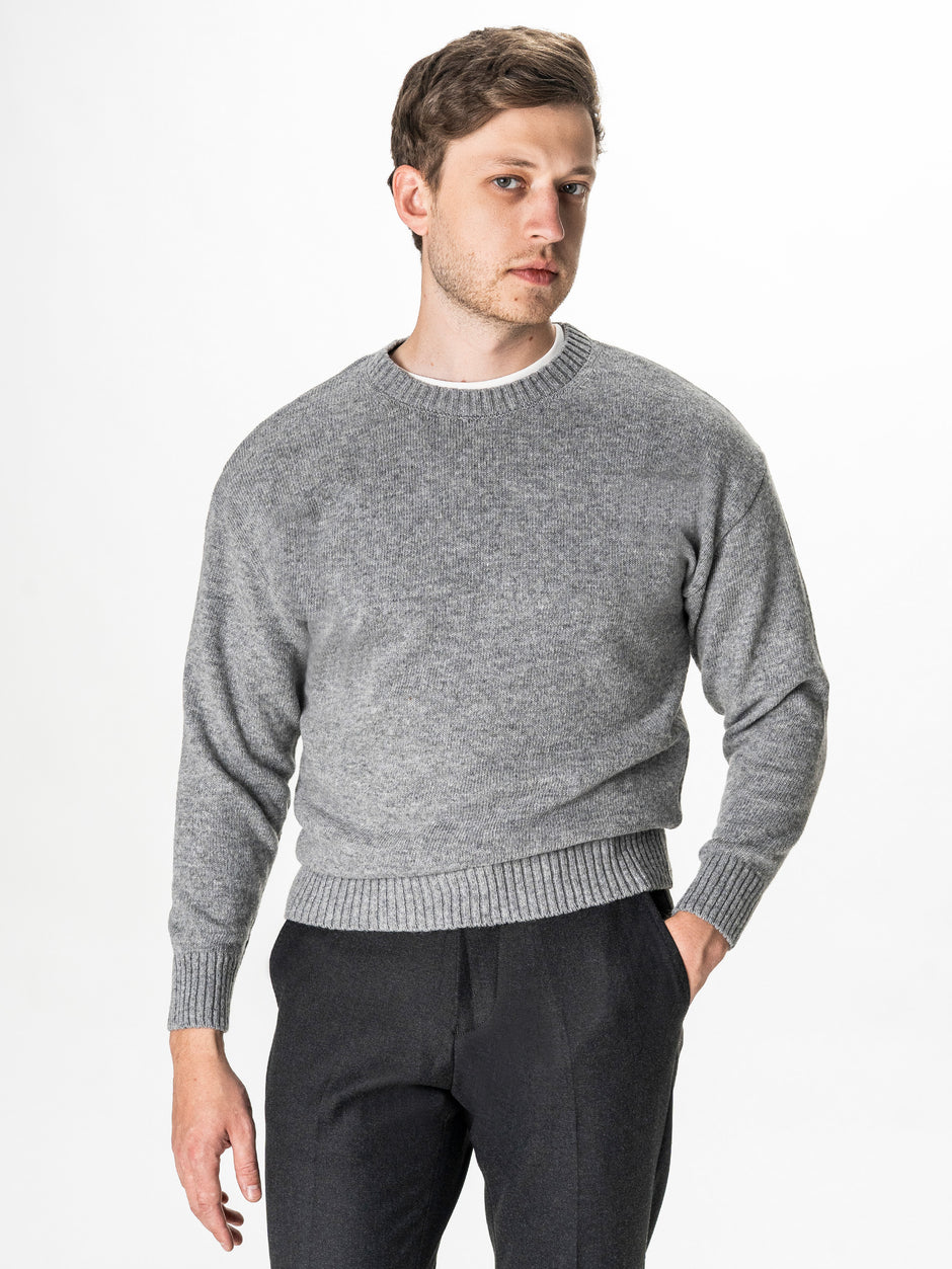Pulover Barbati Gri Oversize 100% Lana Lambswool BMan0033 (4)