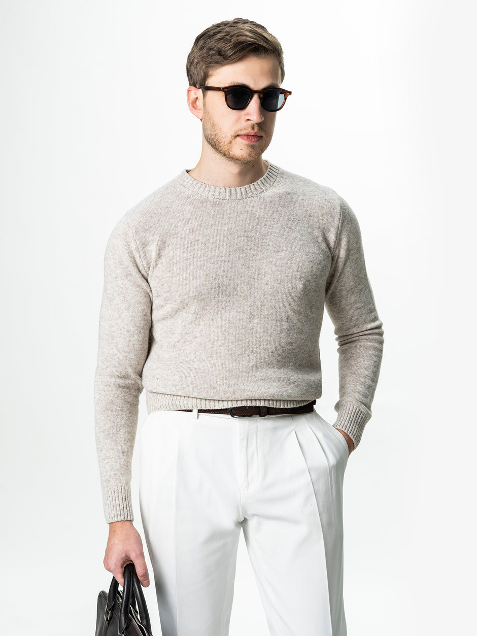 Pulover Barbati Bej Toamna Iarna Din 100% Lana Lambswool BMan0032 (2)