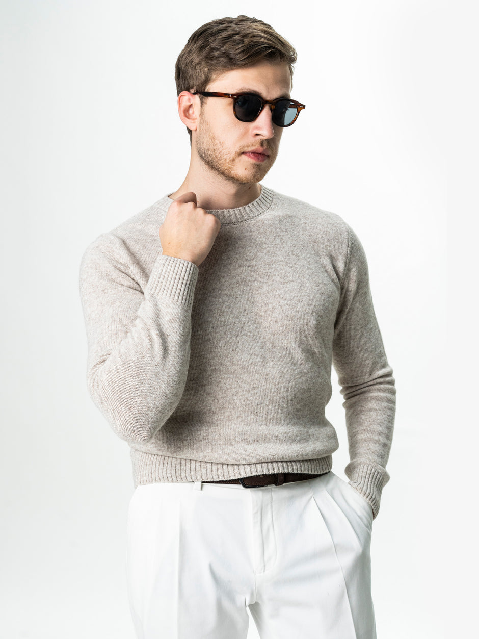 Pulover Barbati Bej Toamna Iarna Din 100% Lana Lambswool BMan0032 (3)