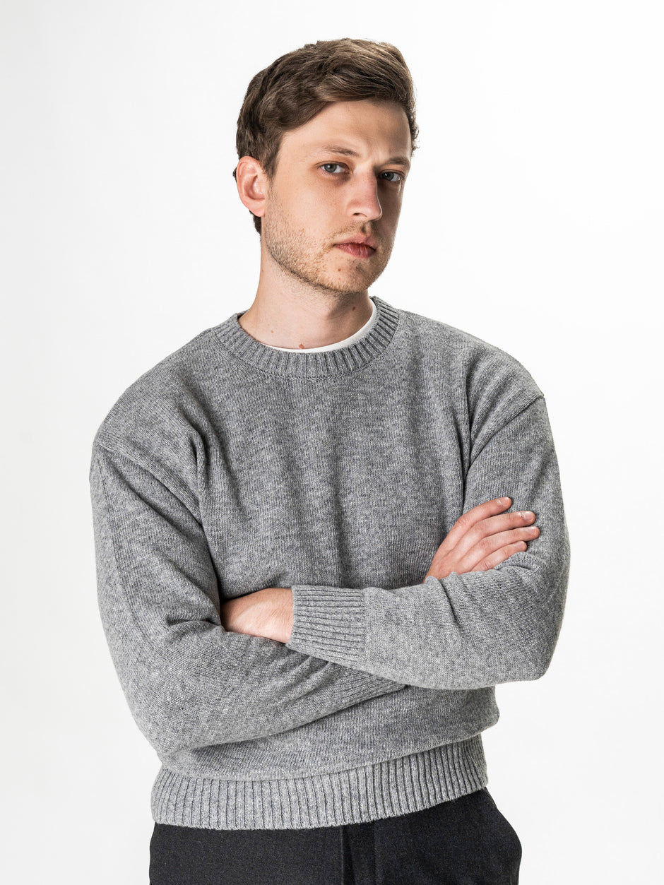 Pulover Barbati Gri Oversize 100% Lana Lambswool BMan0033 (1)