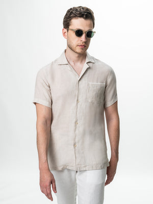 Camasa Crem Barbati cu Maneca Scurta din In Natural BMan0090
