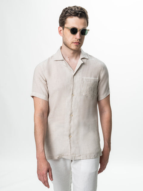 Camasa Crem Barbati cu Maneca Scurta din In Natural BMan0090