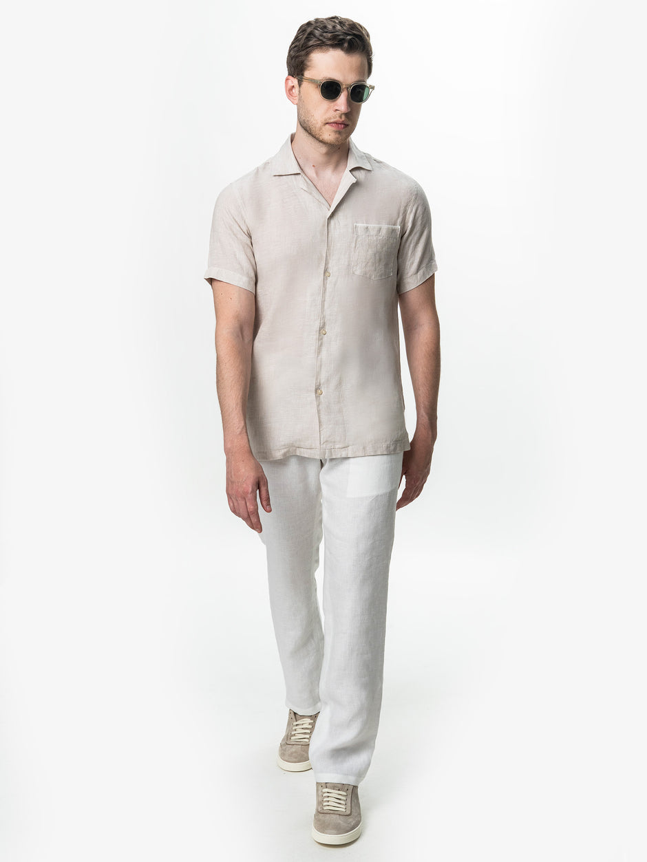 Camasa Crem Barbati cu Maneca Scurta din In Natural BMan0090 (2)