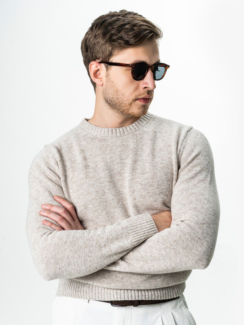 Pulover Barbati Bej Toamna Iarna Din 100% Lana Lambswool BMan0032 (5)