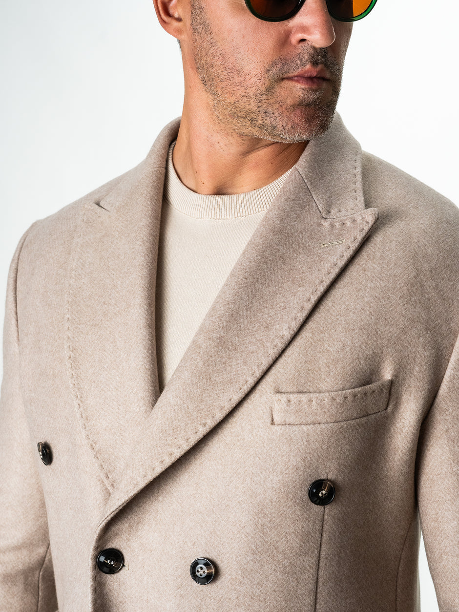 Palton Barbati Crem 100% Lana Herringbone Doua Randuri Bman122 (3)