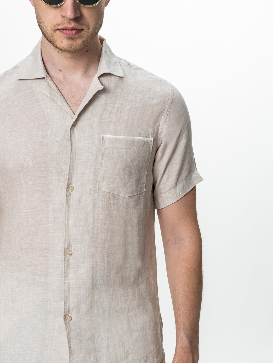 Camasa Crem Barbati cu Maneca Scurta din In Natural BMan0090 (4)