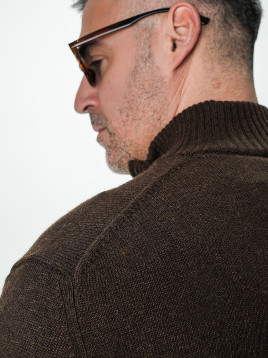 Pulover Cafeniu Barbati 100% Lana Lambswool Cu Fermoar BMan0027 (6)