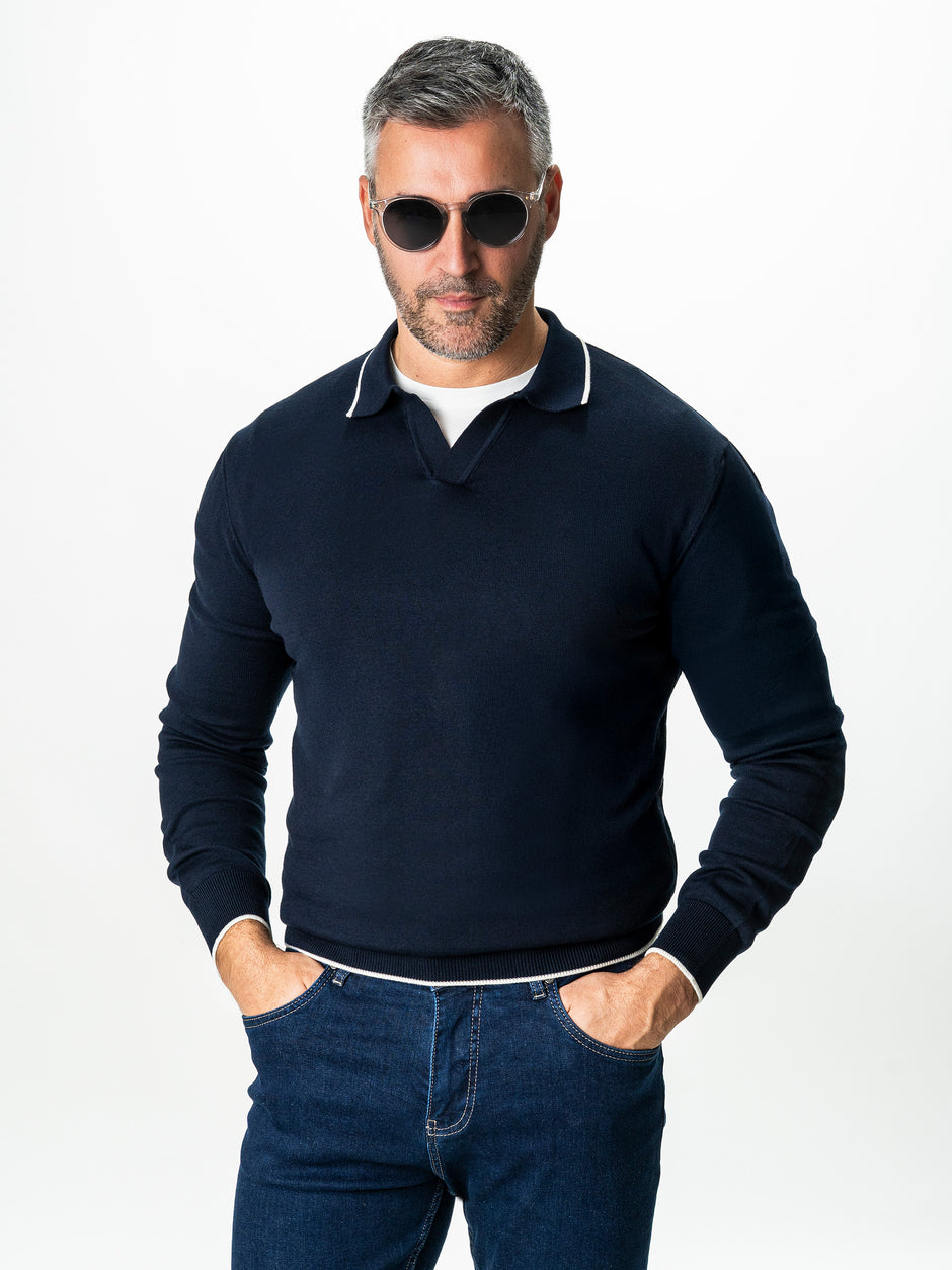 Pulover Polo Barbati Bleumarin Din Bumbac Natural BMan0031 (1)