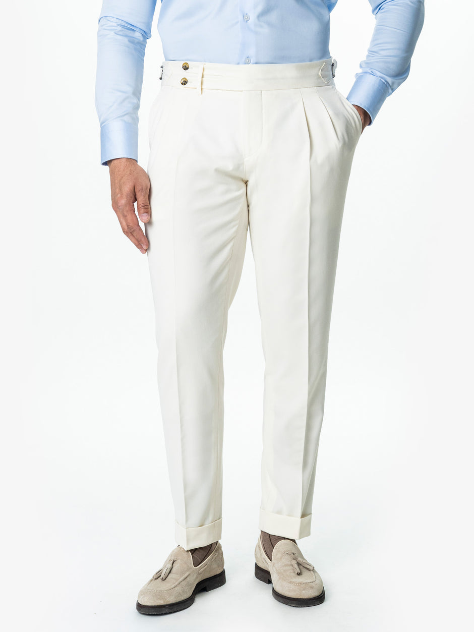 Pantaloni Cu Pense Barbati Crem Gurkha Din Stofa BMan702 (2)