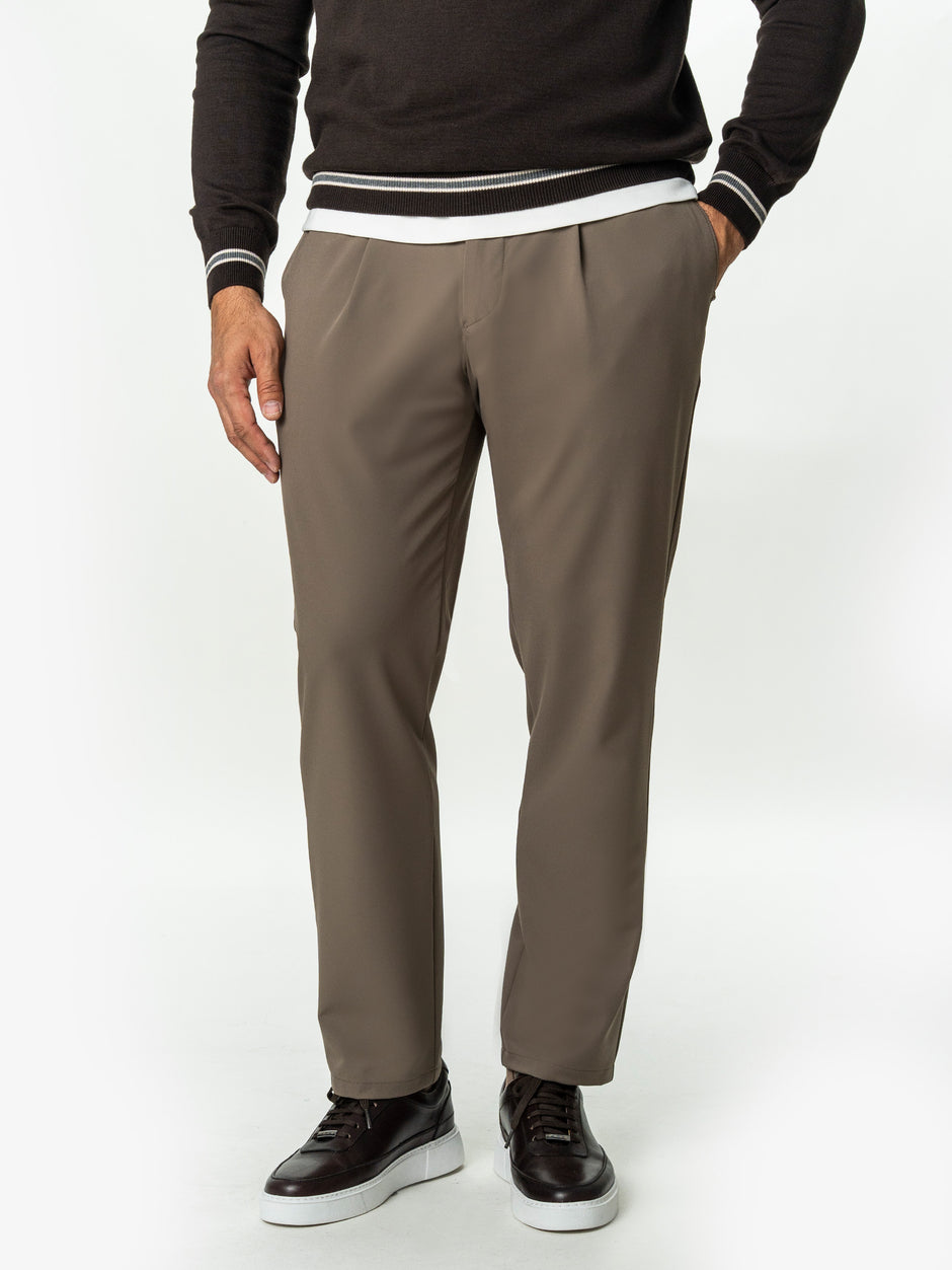 Pantaloni Casual Barbati Blej Taupe Din Spandex Cu Snur BMan0102 (4)