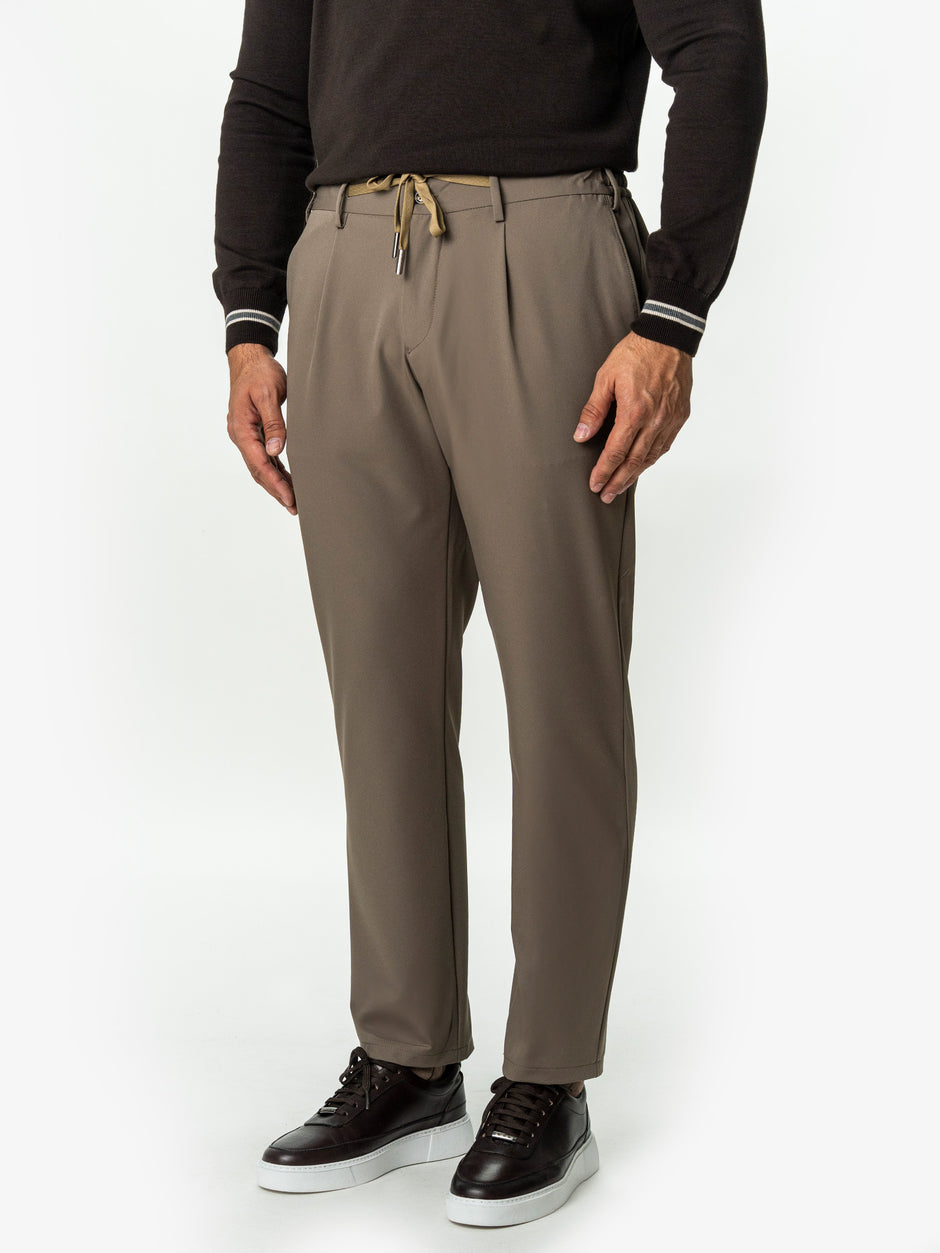Pantaloni Casual Barbati Blej Taupe Din Spandex Cu Snur BMan0102 (1)