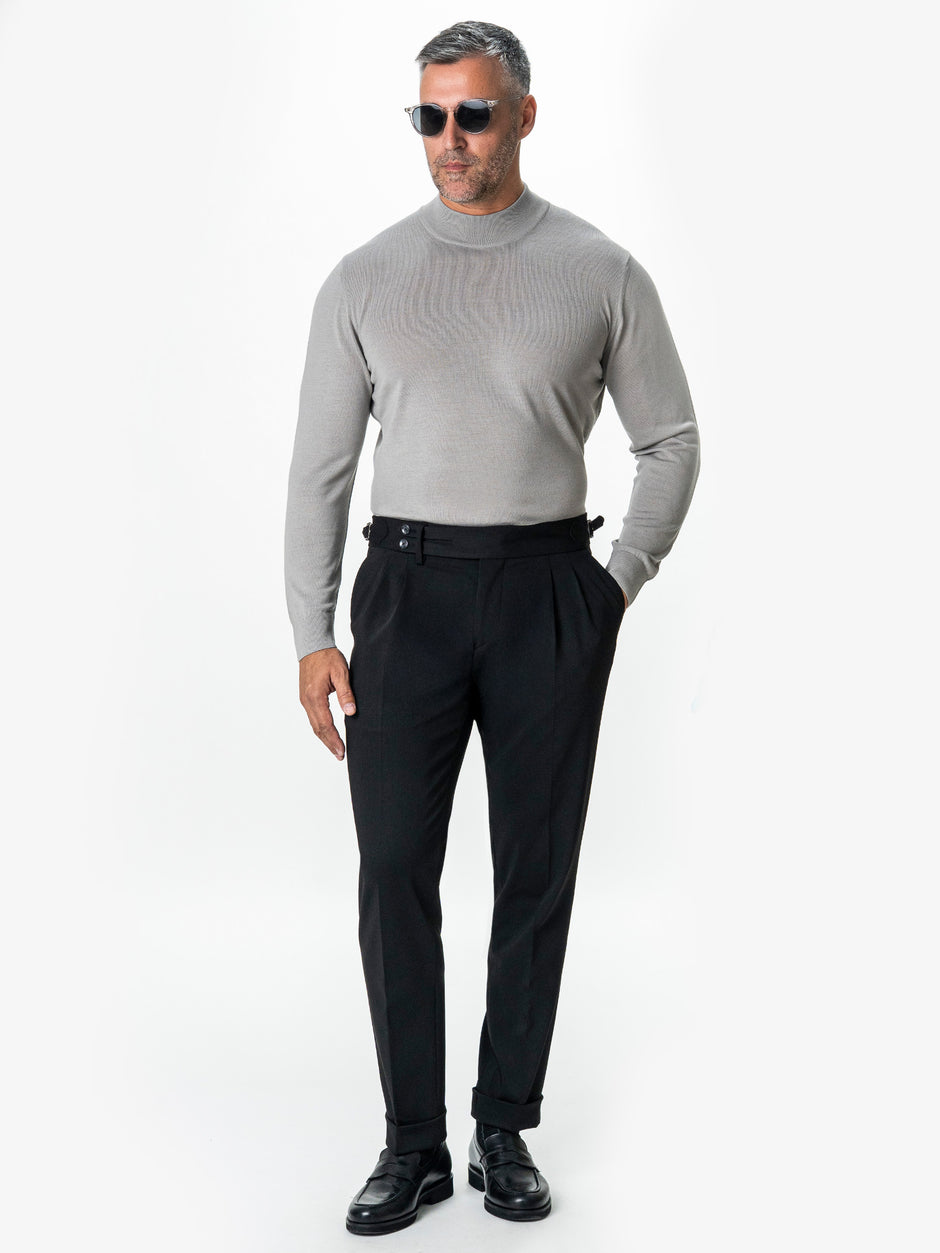 Pantaloni Cu Pense Barbati Negri Gurkha Din Stofa De Toamna BMan702 (4)