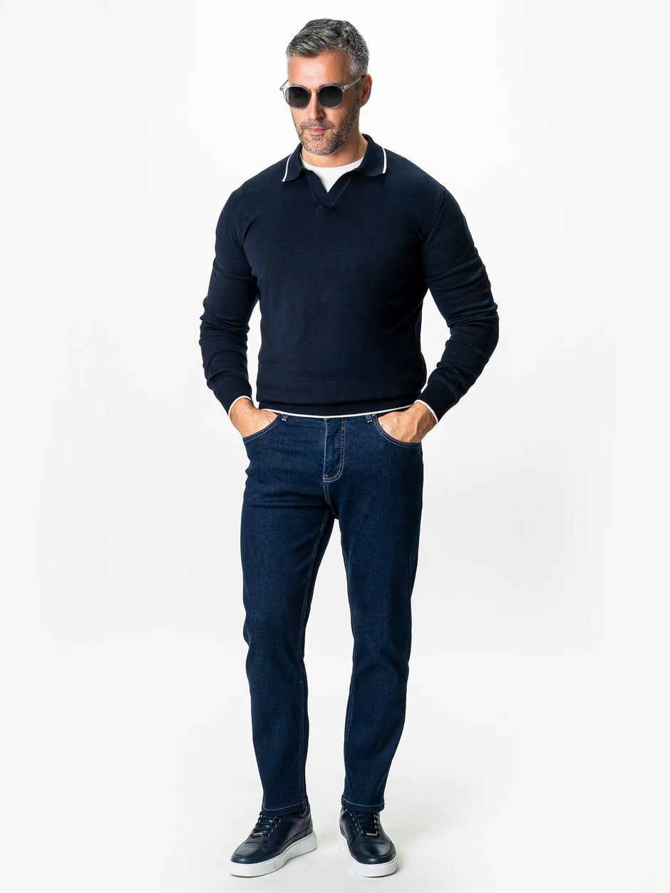 Pulover Polo Barbati Bleumarin Din Bumbac Natural BMan0031 (5)