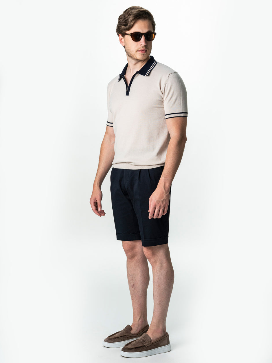 Tricou Barbati Polo Crem Cu Guler Bleumarin Cu Fermoar Bumbac BMan300 (2)