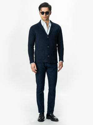 Pulover Cardigan Barbati Bleumarin Cu Nasturi 100% Bumbac BMan0020