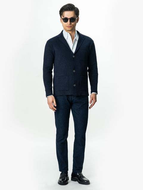 Pulover Cardigan Barbati Bleumarin Cu Nasturi 100% Bumbac BMan0020