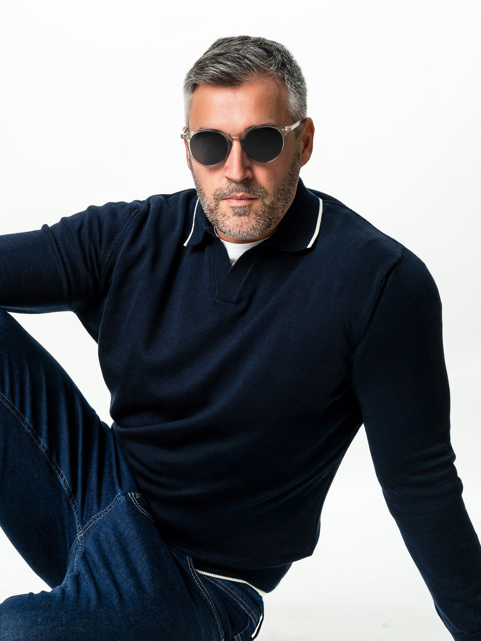 Pulover Polo Barbati Bleumarin Din Bumbac Natural BMan0031 (4)