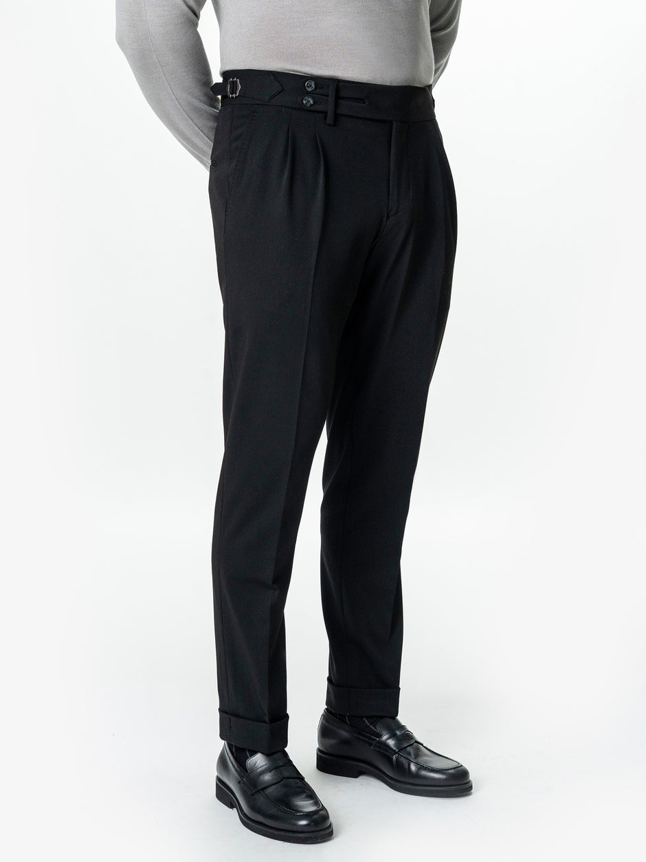 Pantaloni Cu Pense Barbati Negri Gurkha Din Stofa De Toamna BMan702 (5)