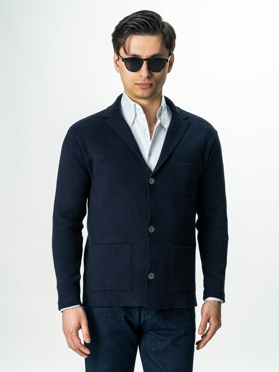 Pulover Cardigan Barbati Bleumarin Cu Nasturi 100% Bumbac BMan0020 (7)