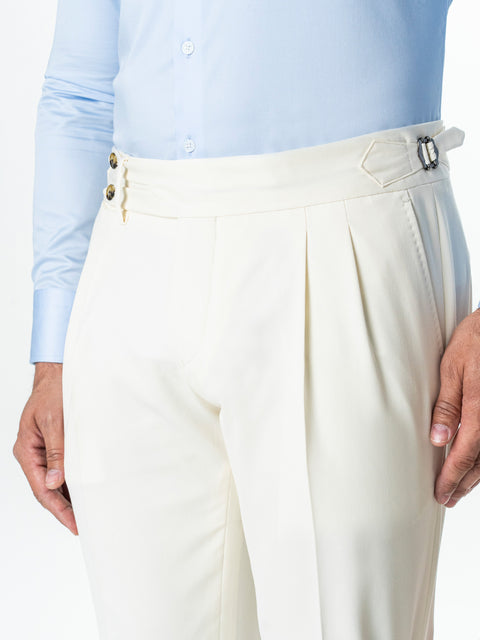 Pantaloni Cu Pense Barbati Crem Gurkha Din Stofa BMan702
