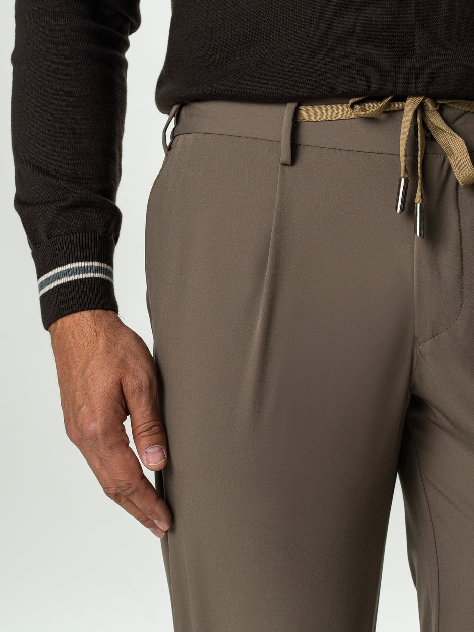 Pantaloni Casual Barbati Blej Taupe Din Spandex Cu Snur BMan0102 (5)