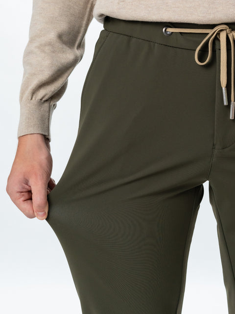 Pantaloni Office & Smart Casual City Flexo Cu Snur Barbati Verde Kaki Spandex Milano BMan720 (5)