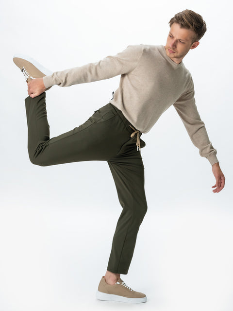 Pantaloni Office & Smart Casual City Flexo Cu Snur Barbati Verde Kaki Spandex Milano BMan720 (4)