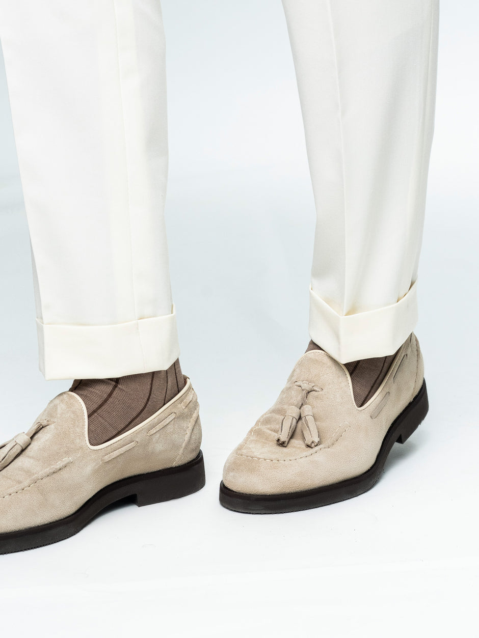 Pantaloni Cu Pense Barbati Crem Gurkha Din Stofa BMan702 (7)