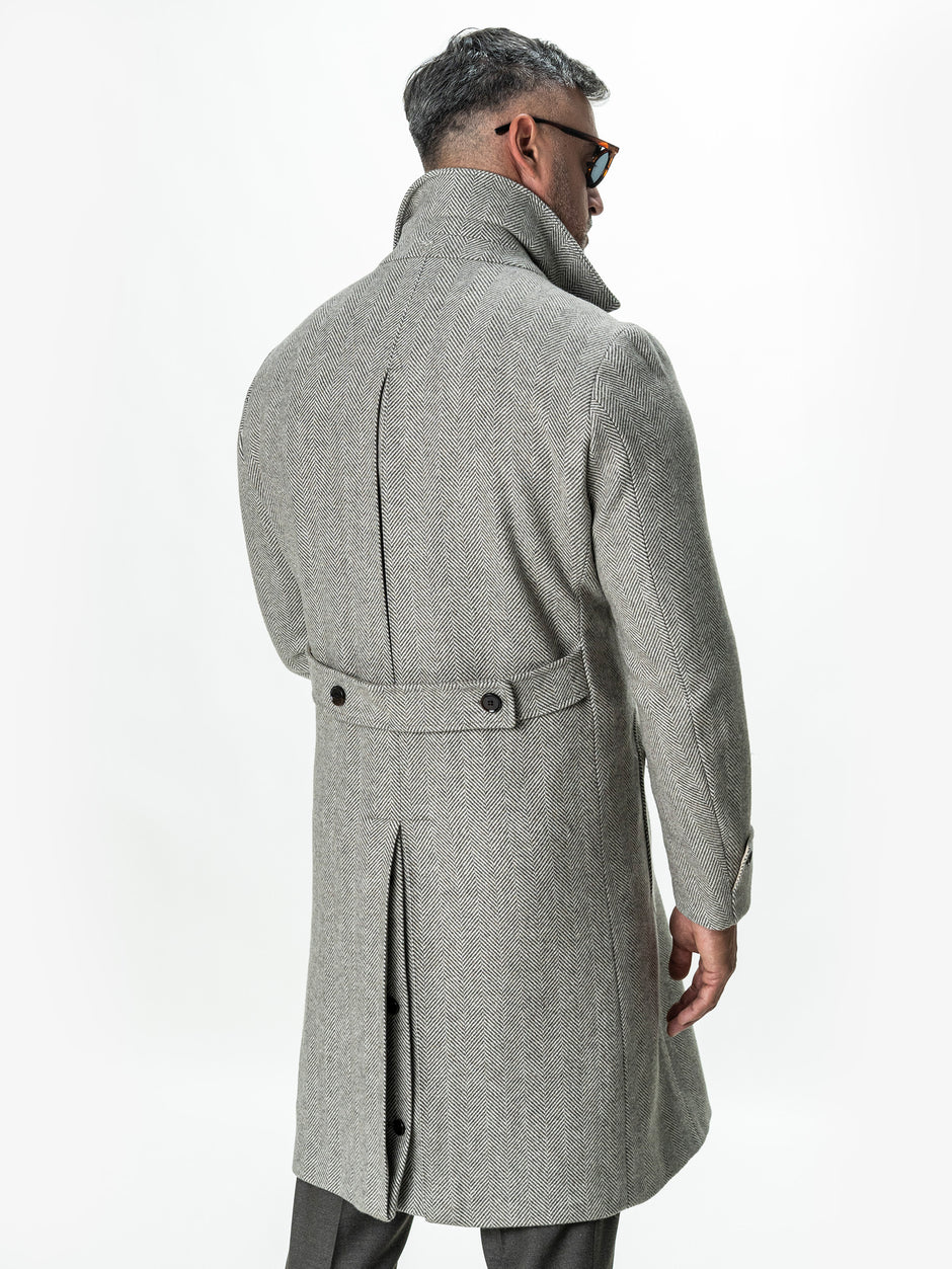 Palton Lung Barbati Cafeniu Herringbone din Lana BMan0009 (9)