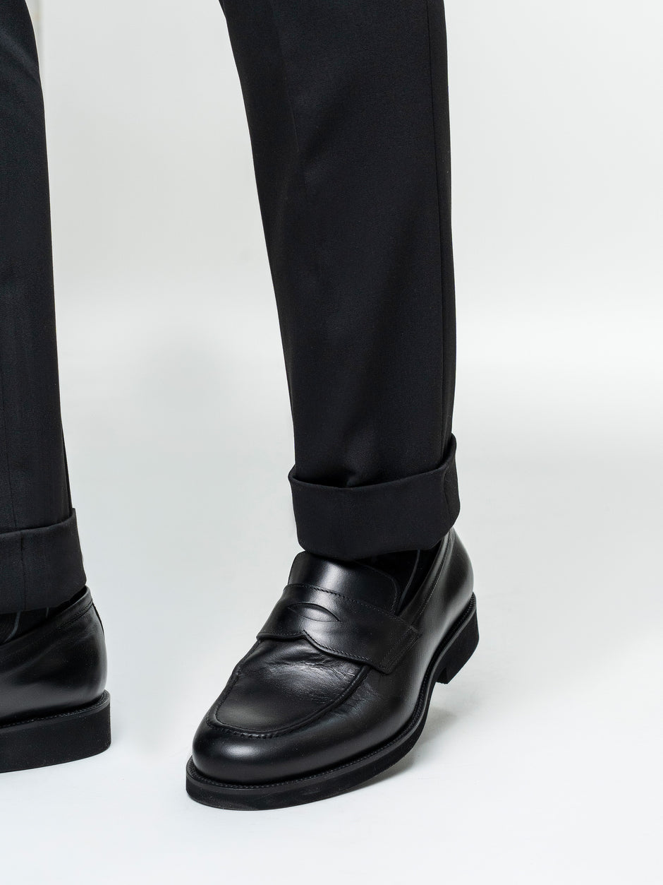 Pantaloni Cu Pense Barbati Negri Gurkha Din Stofa De Toamna BMan702 (9)