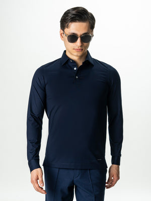 Camasa Bleumarin Din Bumbac Egiptean Barbati Cu Guler Polo BMan869
