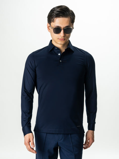 Camasa Bleumarin Din Bumbac Egiptean Barbati Cu Guler Polo BMan869