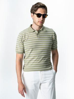 Tricou Barbati Polo Olive In Dungi Bumbac Natural BMan0003