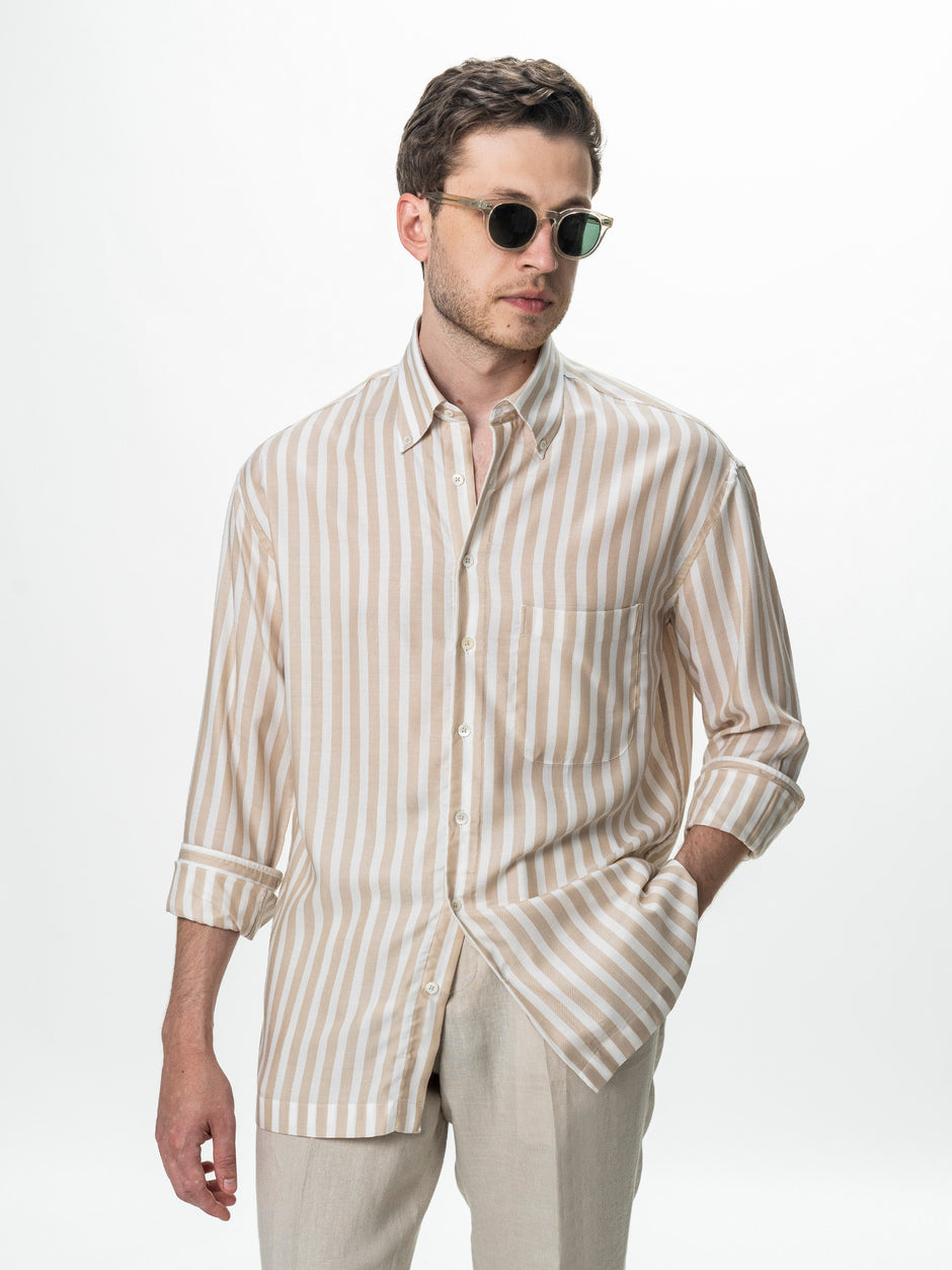 Camasa Barbati Crem in Dungi Relaxed Fit BMan0200 (2)