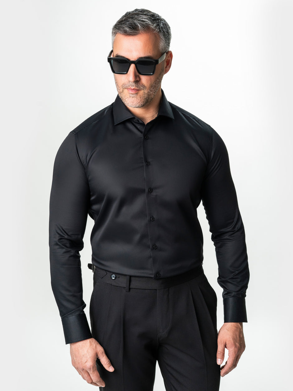 Camasa Barbati Neagra Bumbac Italian Premium No Iron BMan0062 (1)
